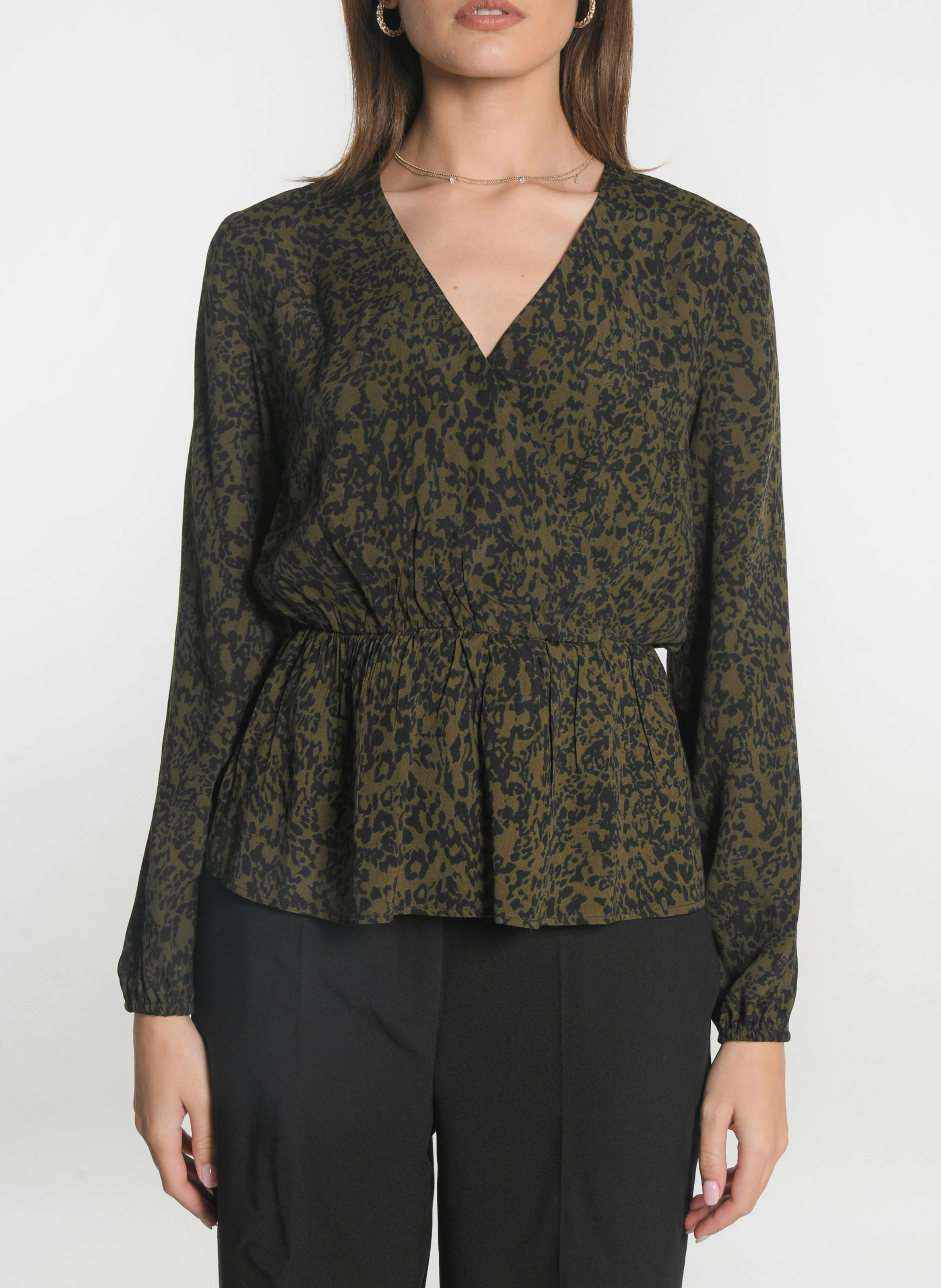 VITTORIA - Blouse col V imprimé| Kaki