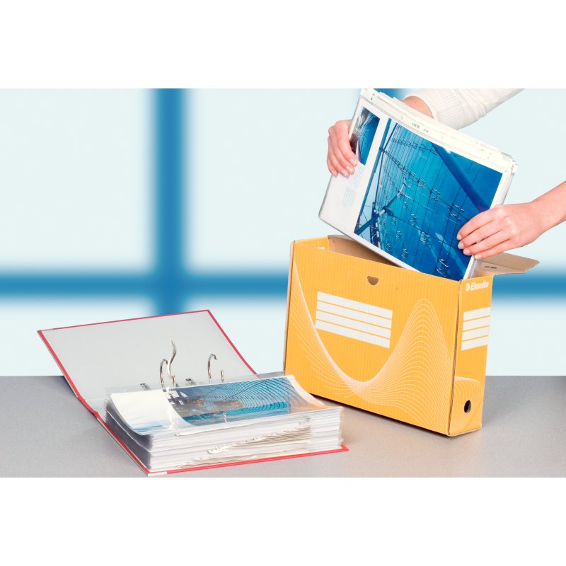 Boîte archives esselte vivida carton ondulé recyclable a4 2 50x80x352mm parois doubles dos 80mm livré plat coloris jaune