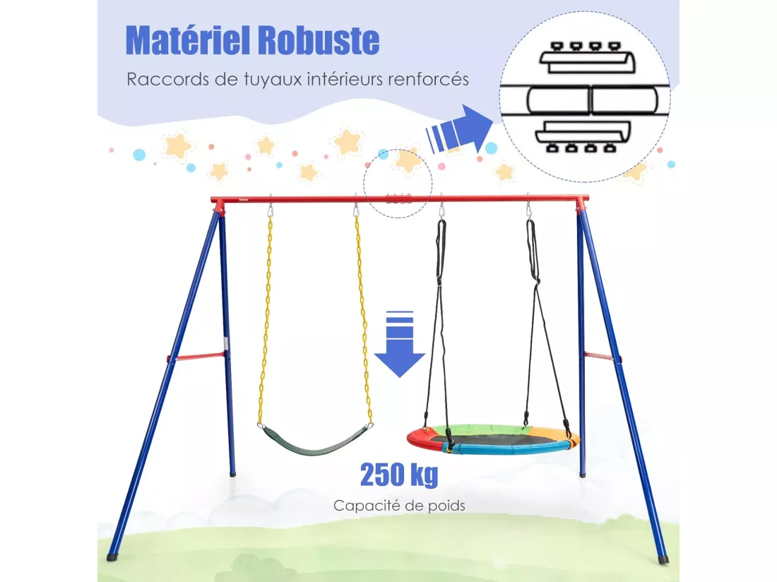 Portique de Balançoire en Métal avec Structure en A, Support de Balançoire en Acier avec Tapis Antidérapant, Charge 250kg pour Intérieur et Extérieur, 260 x 182 x 182 CM