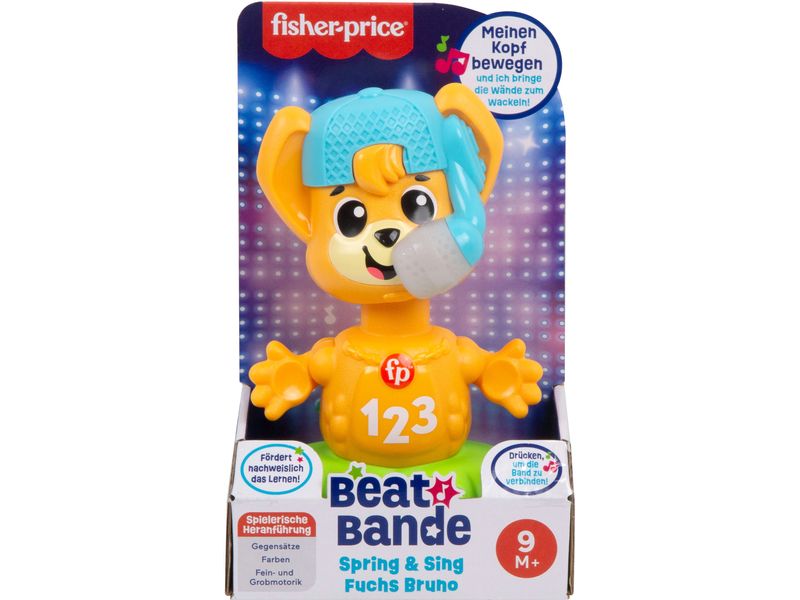 Fisher-Price Beat Bande Spring & Sing Fuchs Bruno -DE- Interaktives Fuchs-Lernspielzeug mit lustigen Liedern, Geräuschen und Sätzen
