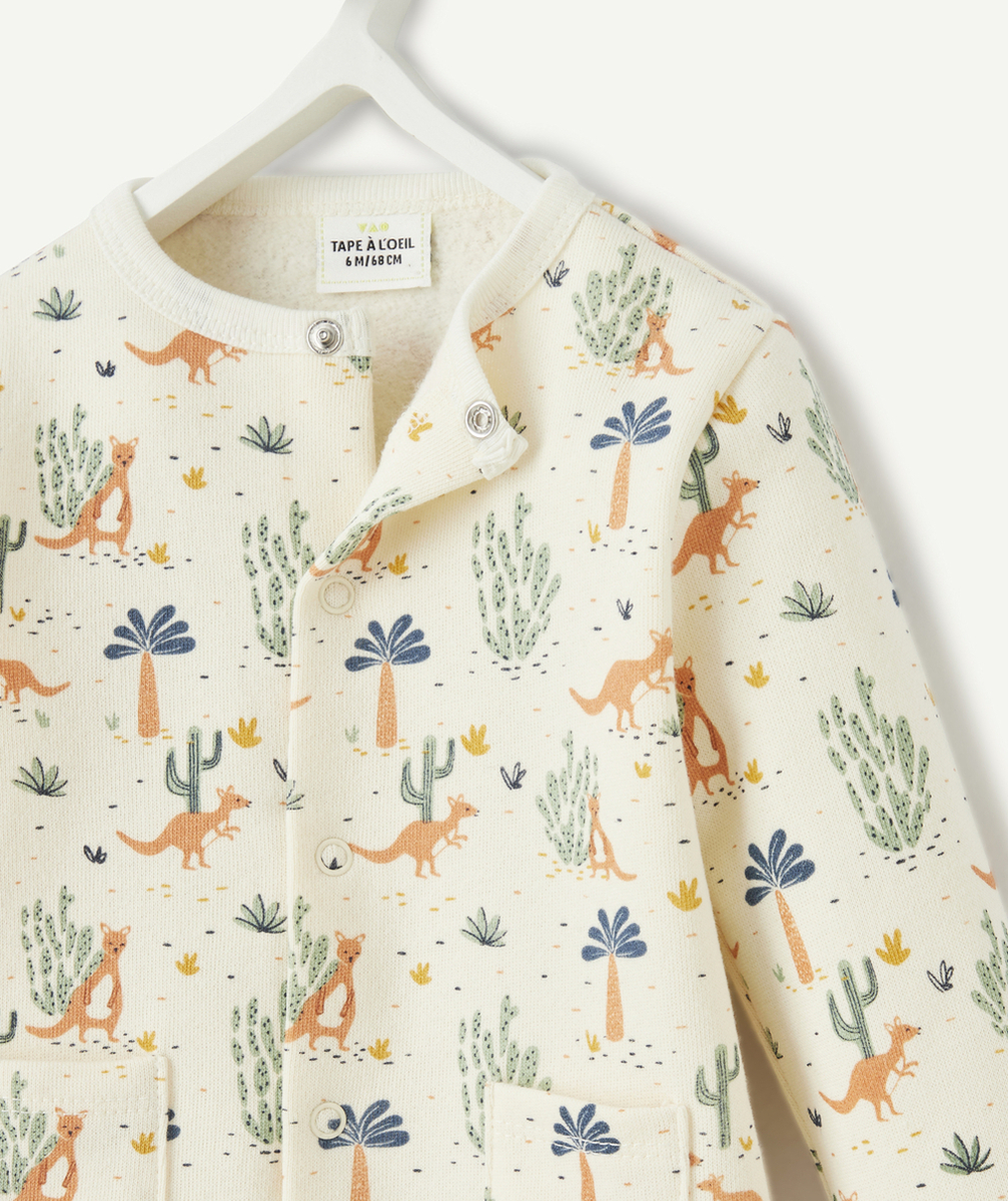 GILET PRESSIONNÉ ÉCRU BÉBÉ EN COTON BIO AVEC IMPRIMÉ KANGOUROU