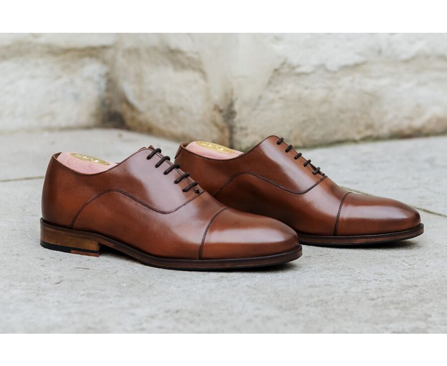 Richelieu homme Cognac Patiné semelle cuir - GRAKLEY