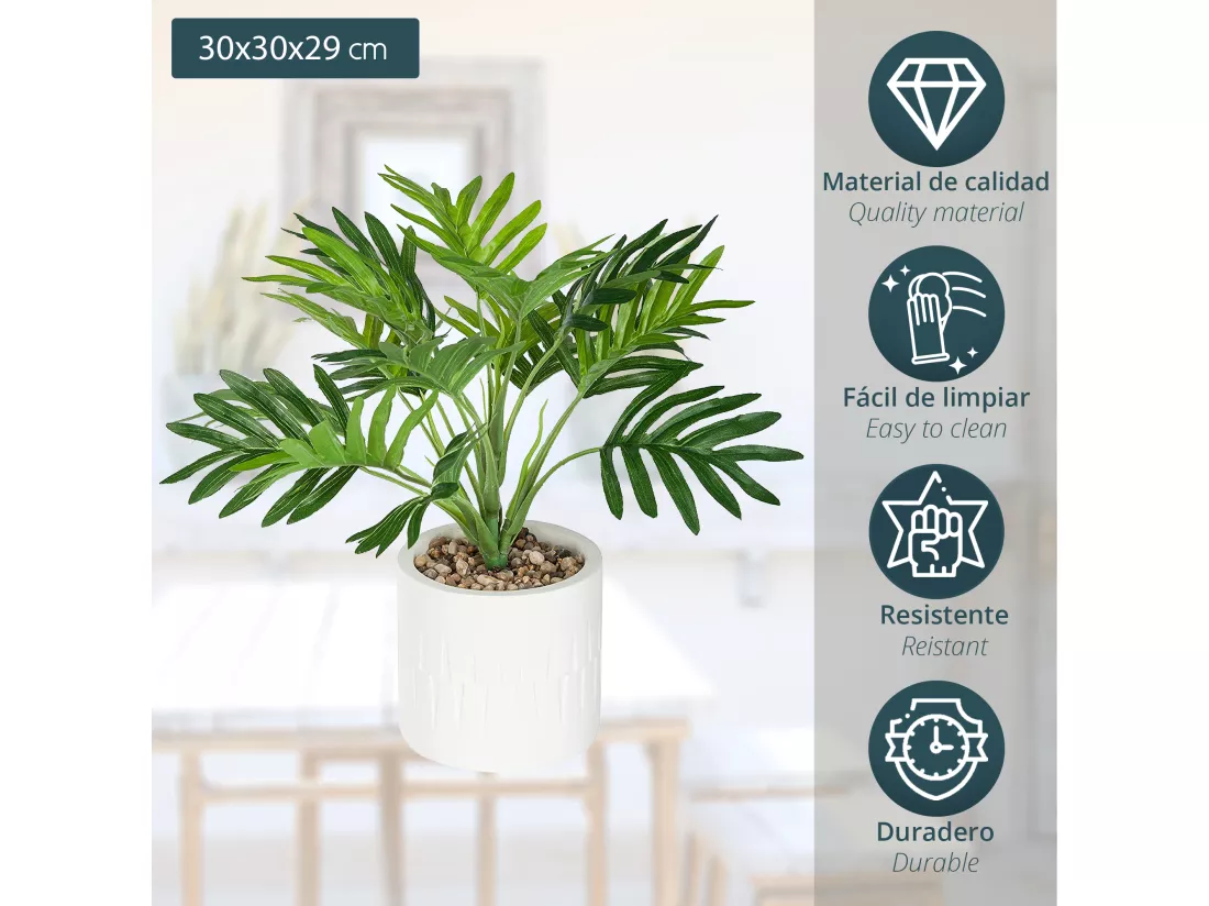 Palmier avec pot en ciment blanc etnik l.30 x p.30 x h 29, vert