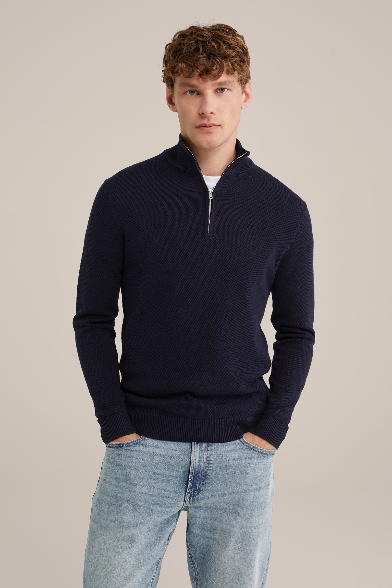 trui met rits WE Fashion Donkerblauw