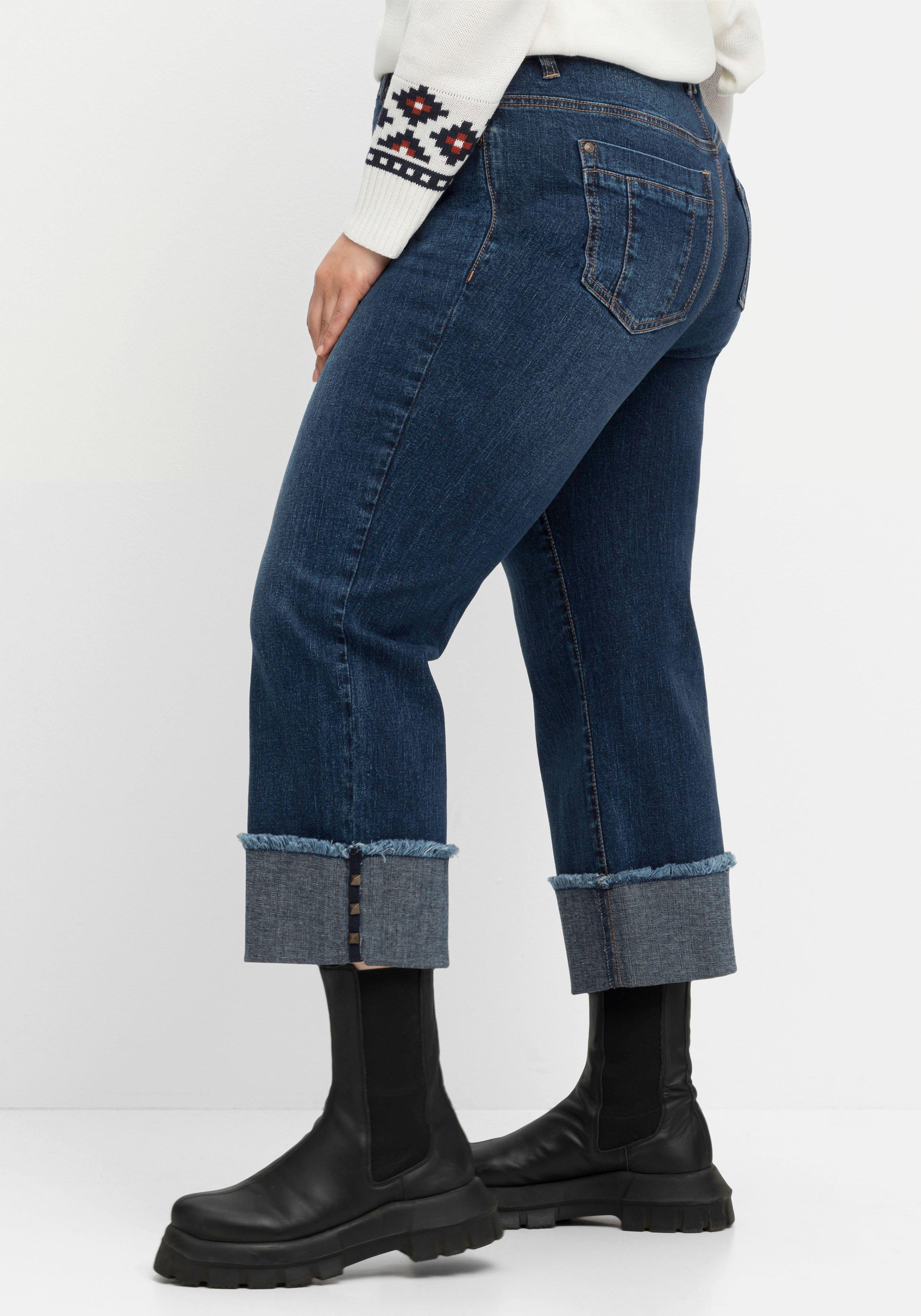 Weite 7/8-Jeans mit breitem Saum-Umschlag