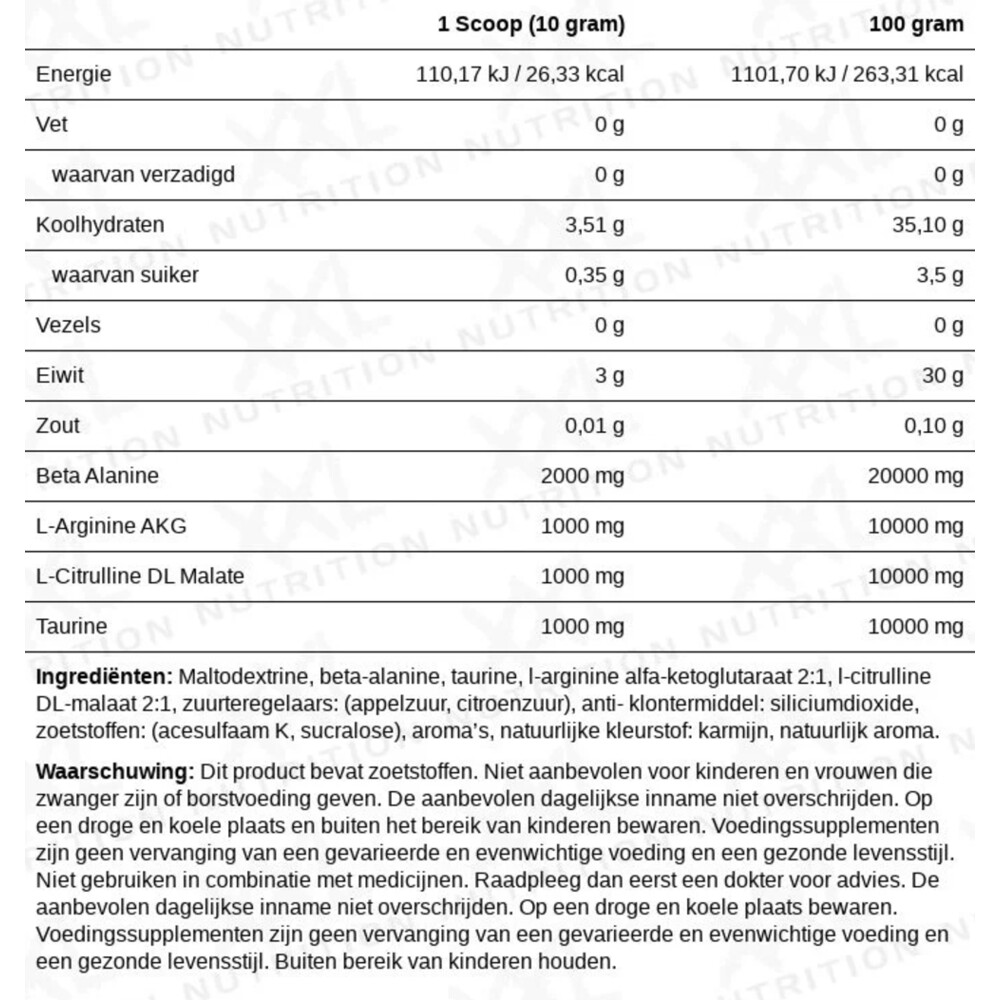 XXL Nutrition Blast Pre Workout Fruit Punch Cafeïnevrij300 gr