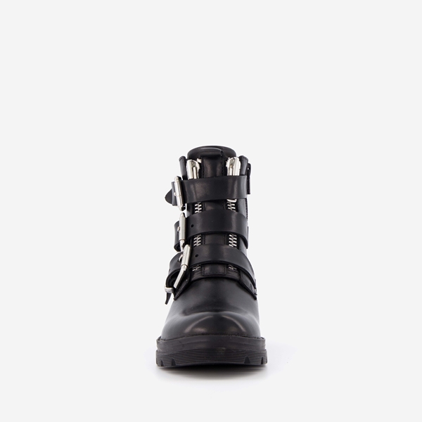 Groot leren meisjes biker boots zwart
