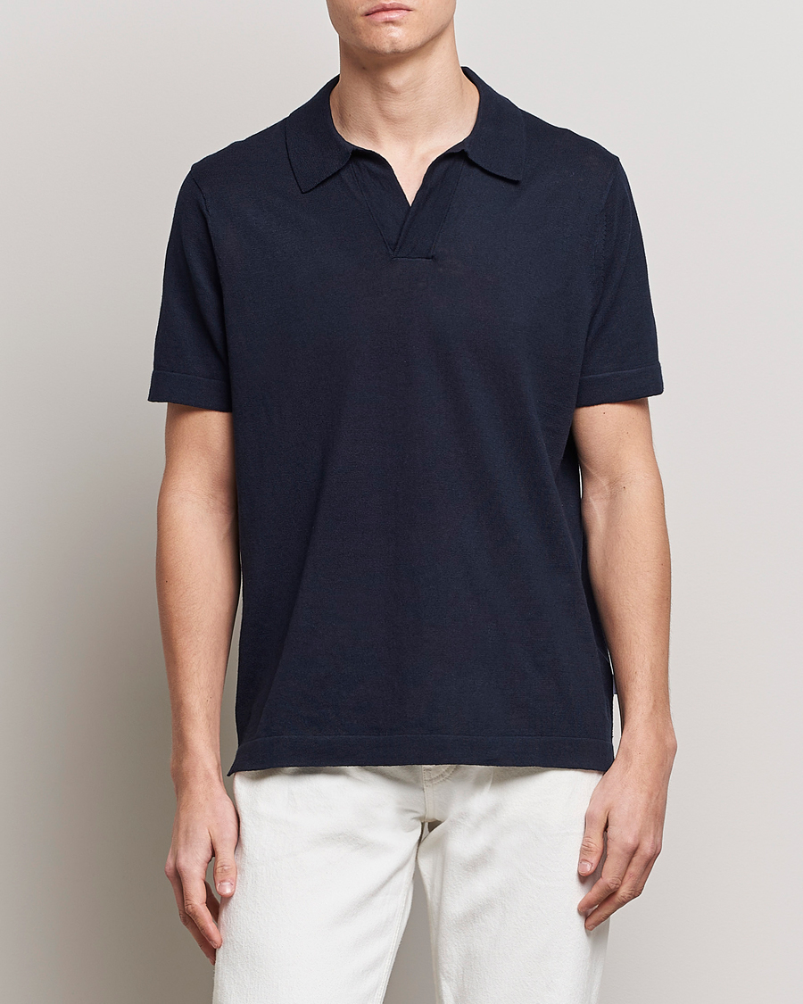 NN07 Ryan Cotton/Linen Polo Navy Blue