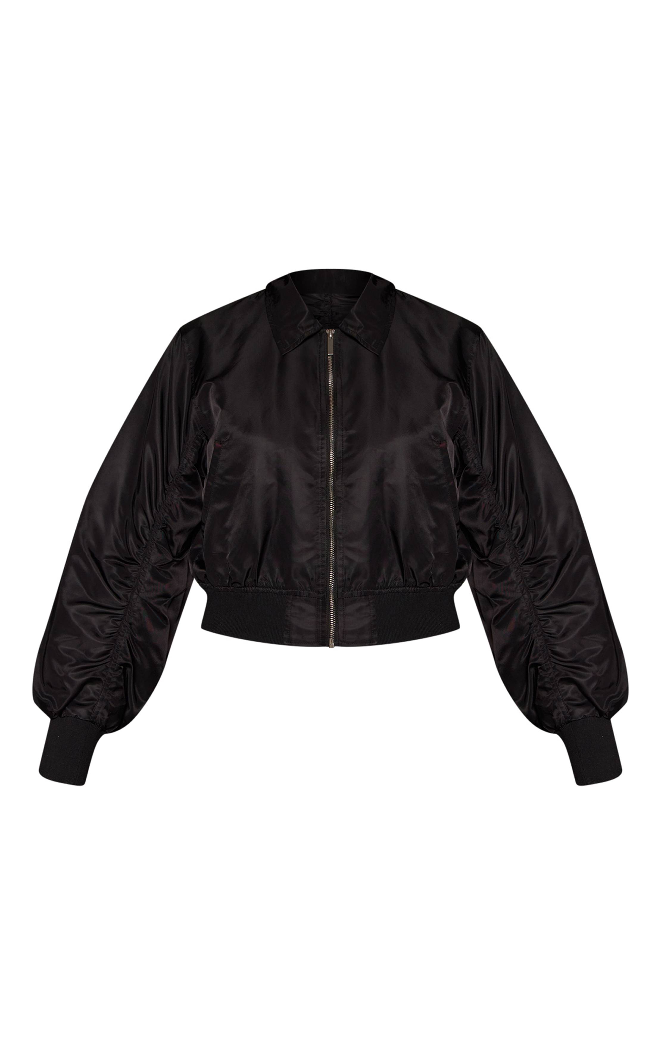 Noir Veste Bomber Courte En Nylon