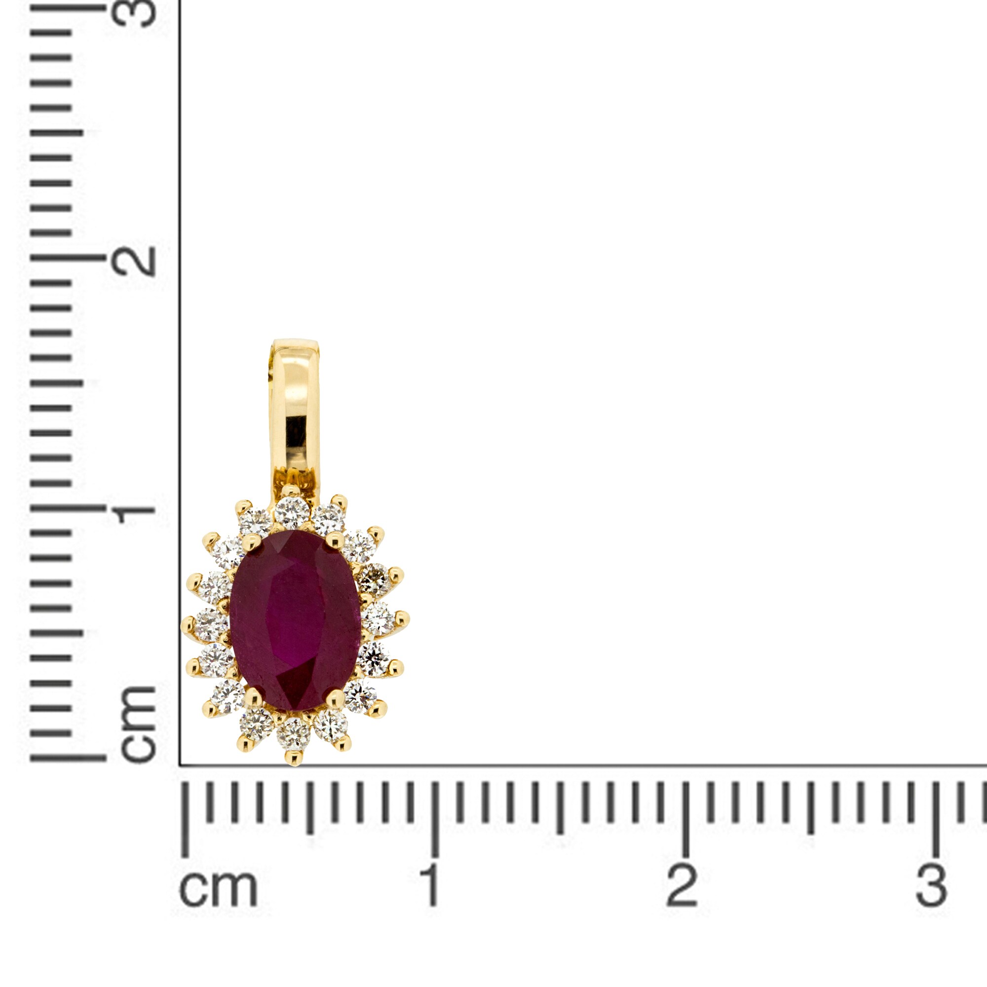 Orolino Anhänger 585 Gold mit 16x Brillant zus. 0,16ct. + 12mm Rubin 1ct.