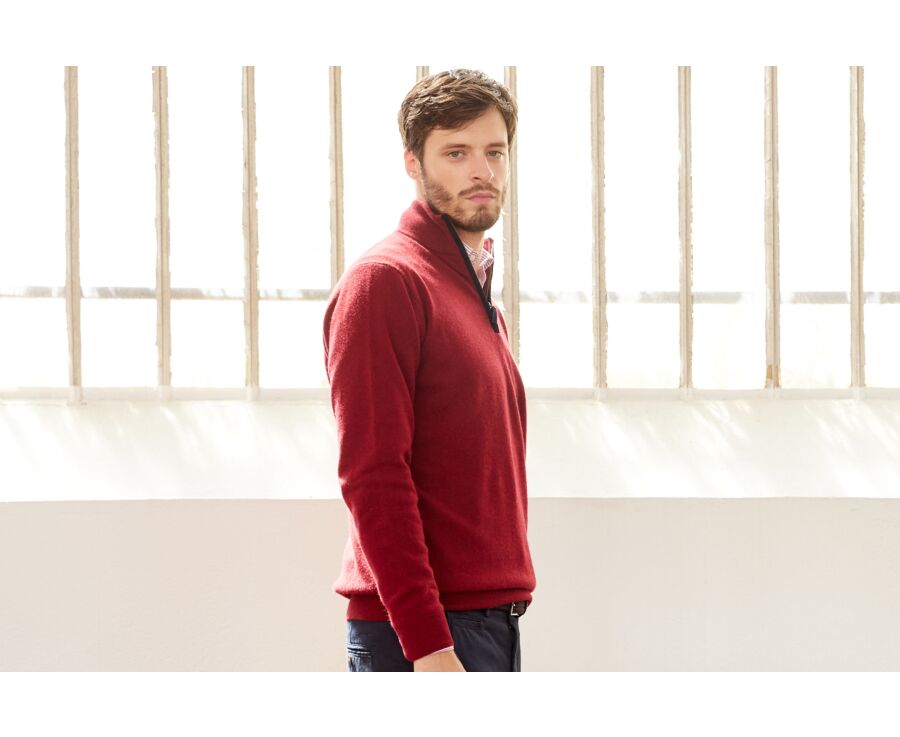 Pull laine col zippé Rouge Sombre - KEITHY