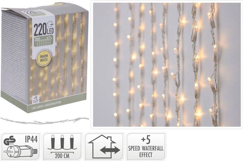 Lichtgordijn - Warm Wit Licht - 220 Leds - Groen Snoer - Multi Action
