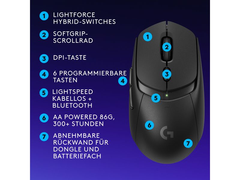 Logitech Gaming-Maus G309 Lightspeed Schwarz Kabellose Gaming-Maus mit Lightspeed Wireless und Bluetooth Verbindung
