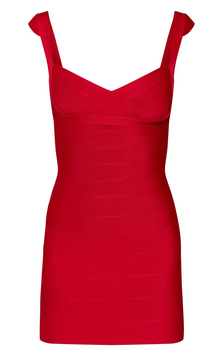 Rouge Profond Robe Mini Moulante À Col V Et Bretelles