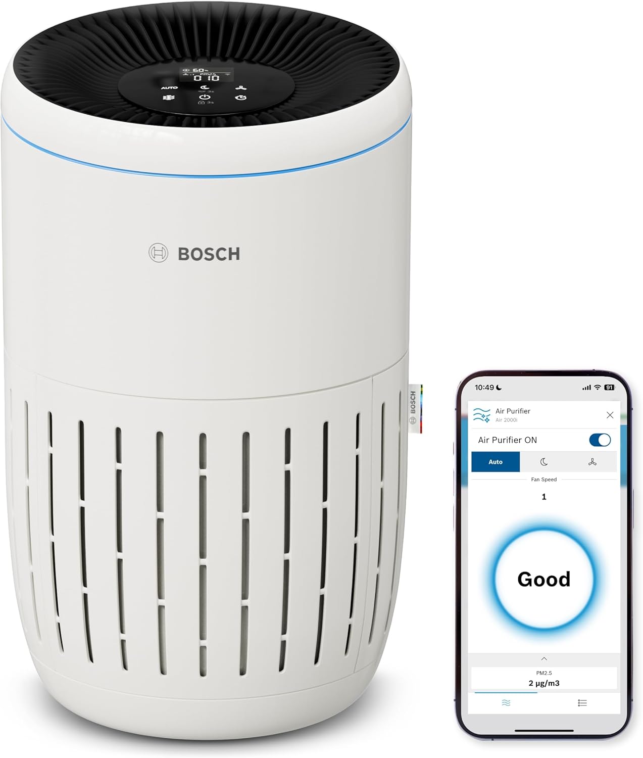 Air 2000i App-gesteuerter Luftreiniger - Für Räume bis zu 37,5 m² - Entfernt Schadstoffe - Mit 3-in-1 Luftfilter, Smart Sensor, Automatikmodus, Ruhemodus (< 25 dB(A)) - CADR: 180 m³/h
