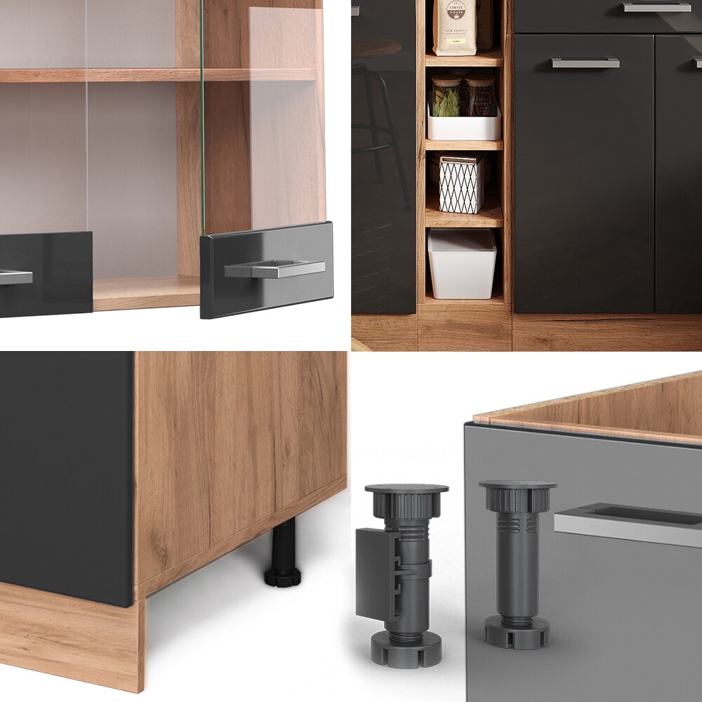 Vicco Küchenzeile Küchenblock Einbauküche R-Line Single Eiche Anthrazit Hochglanz 160 cm