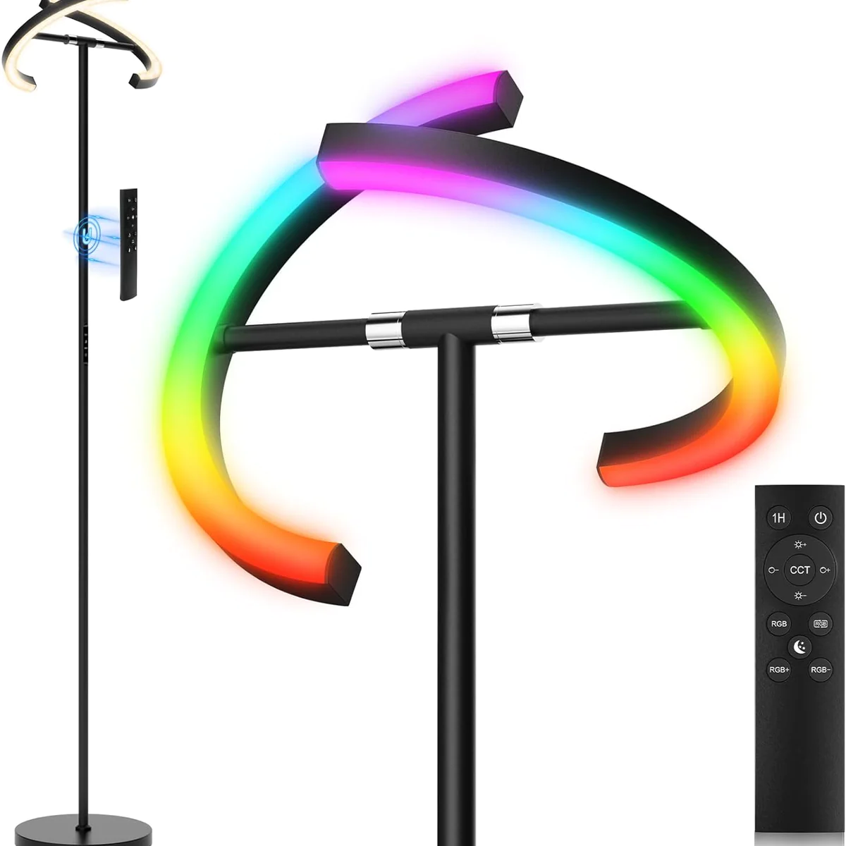 Lampadaire sur Pied Salon Moderne avec Télécommande 1300lm 20W noir Ve