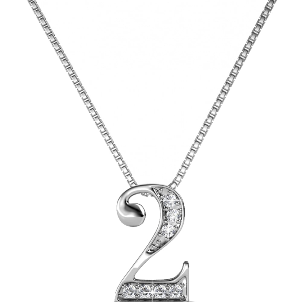 Collier Number 2 - Cristal blanc - Laiton plaqué rhodium - Argenté