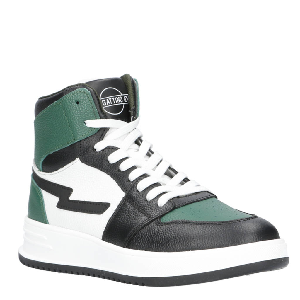 Gattino leren sneakers groen/zwart/wit