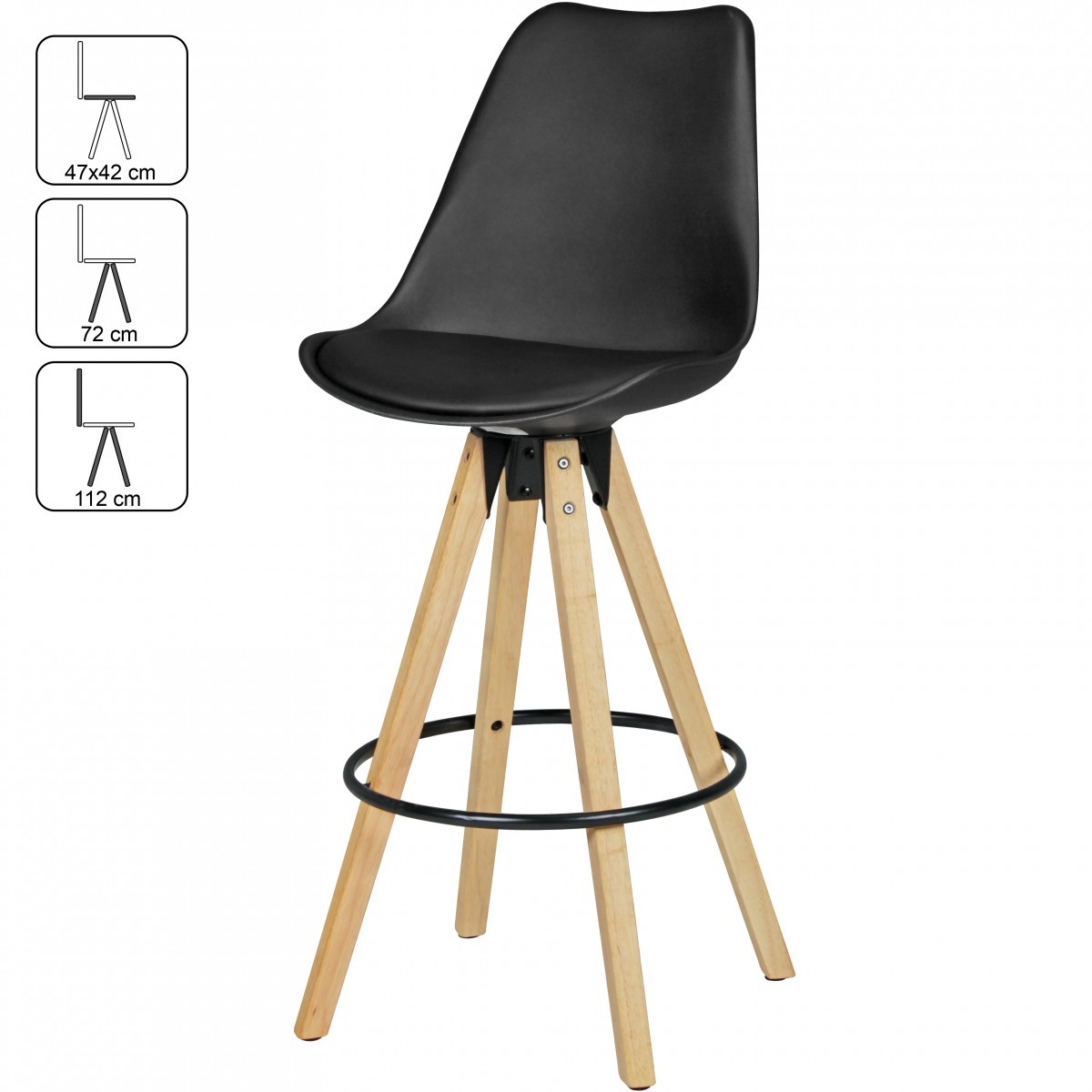 2er-Set Barhocker - schwarz-Mangoholz - Kunstlederbezug