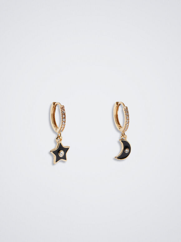 Pendientes De Aro Dorados Con Circonitas - Negro