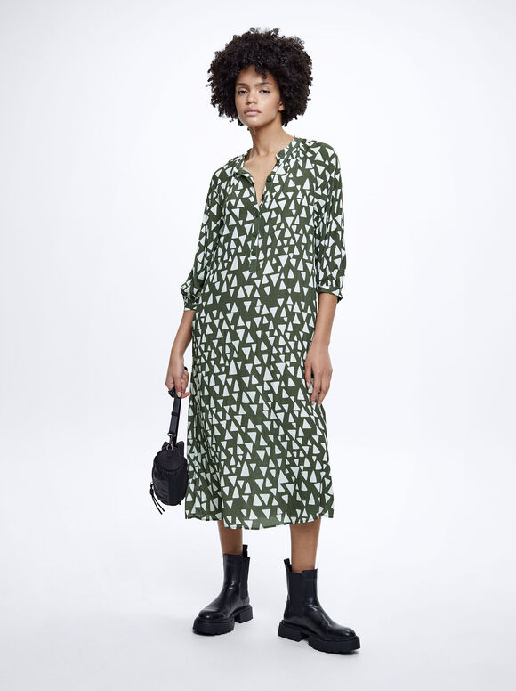 Vestido midi estampado - Multicolorido