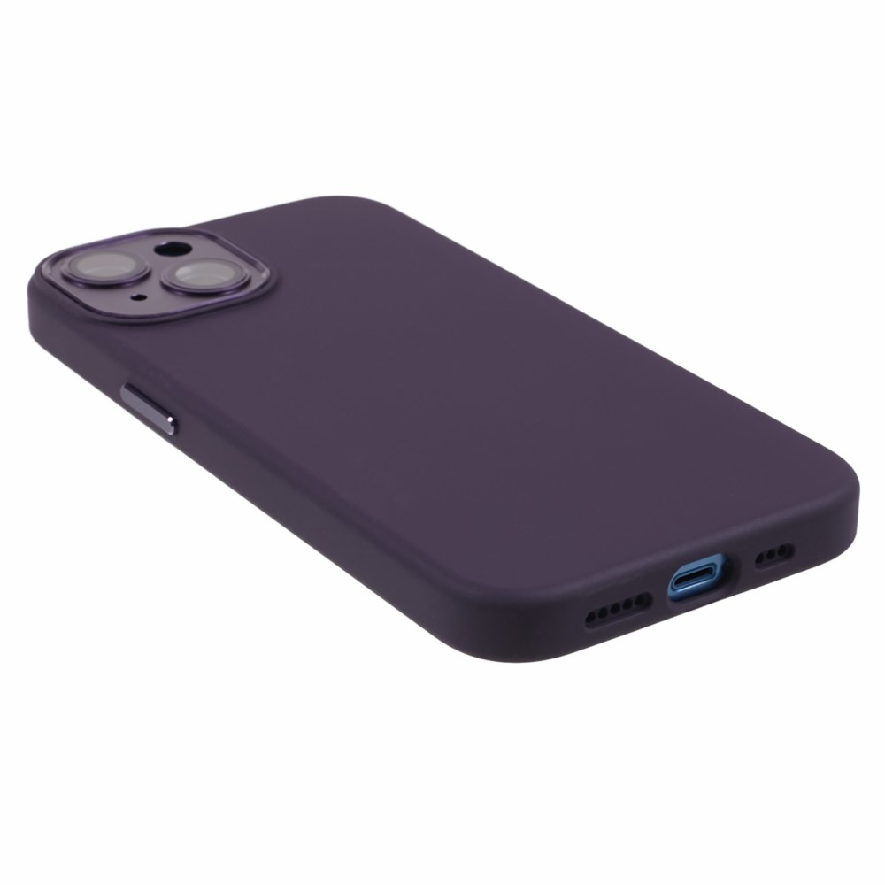 iPhone 15 Silikon Hardcase Hülle mit Alu Kamerarahmen - Dunkelviolett