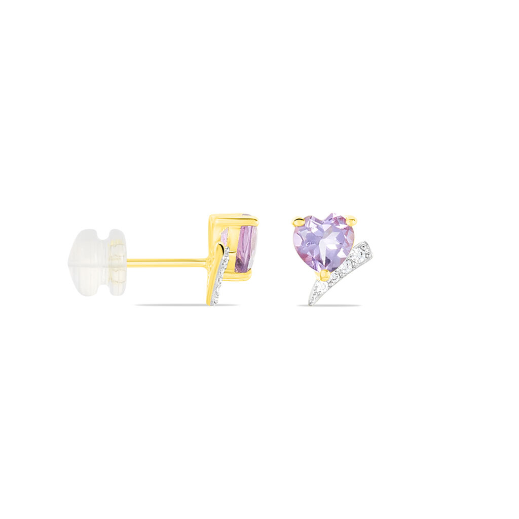 Boucles D'oreilles Puces Eva Or Jaune Amethyste Et Oxyde De Zirconium
