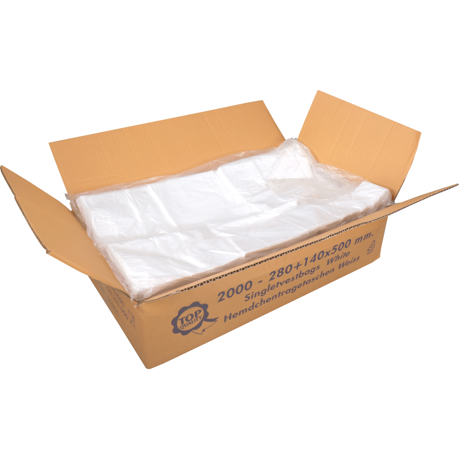 Top Quality Tas, HDPE, 28x 7x50cm, hemddraagtas, wit