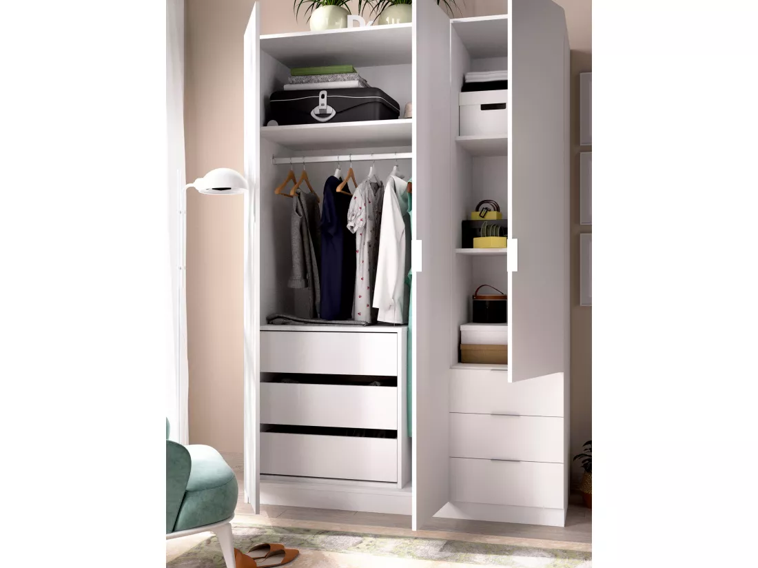 Commode Dmuzz, Commode pour intérieurs de garde-robe, Commode de chambre avec 3 tiroirs, 60x40h60 cm, Blanc