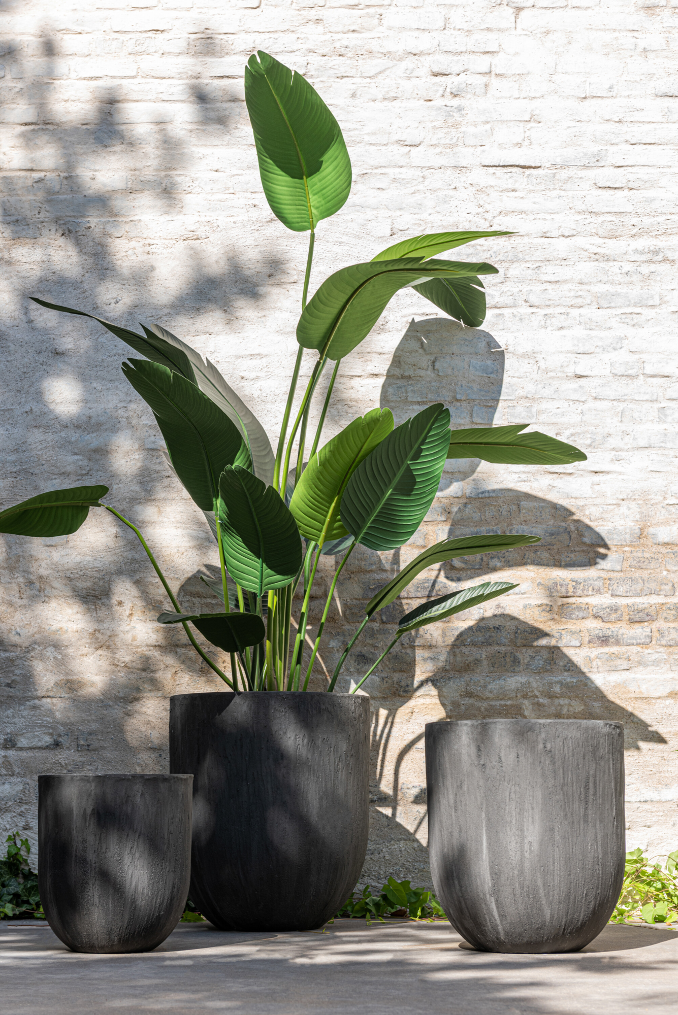 Bloempot rond keramiek hoog zwart - set van 3