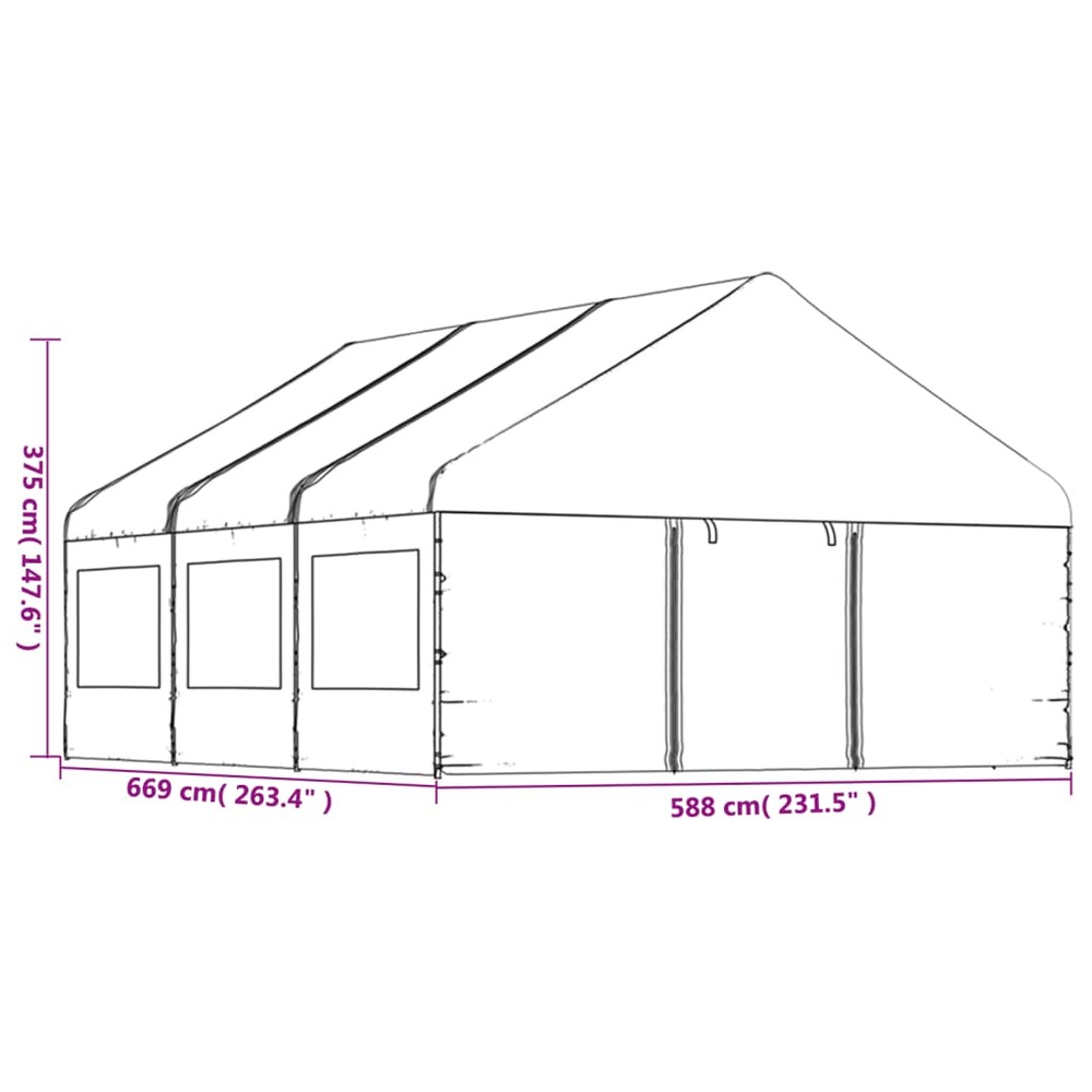 Belvédère avec toit blanc 6,69x5,88x3,75 m polyéthylène