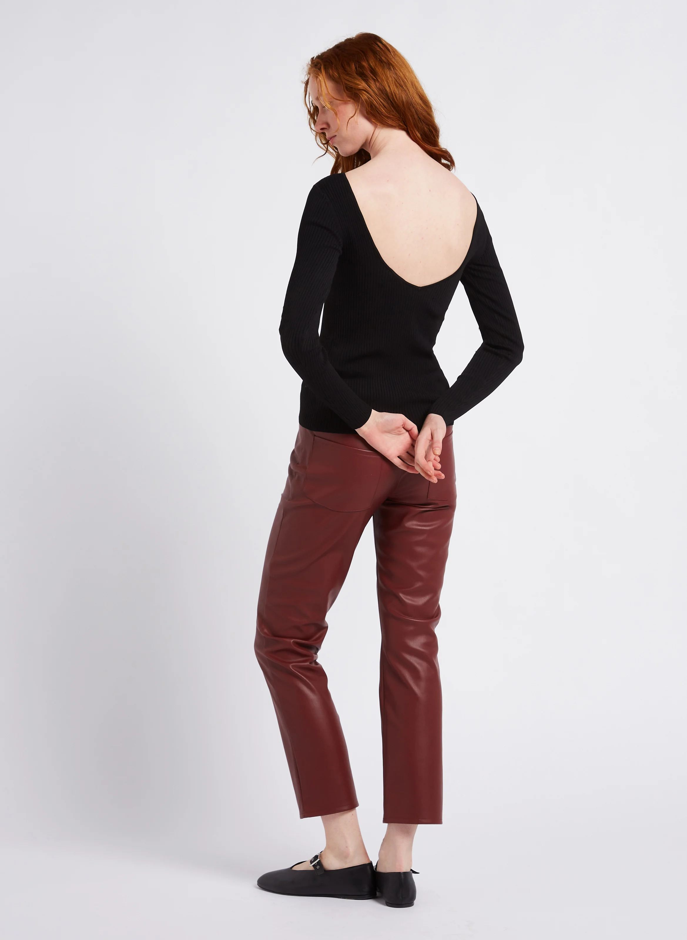 PHOEBE - Pantalon droit taille basse| Rouge