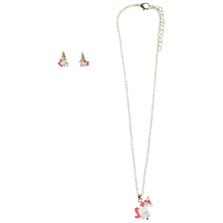 Set collier doré + boucles d'oreilles licorne pour fille - Jaune