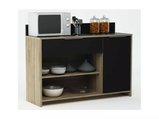 Buffet de cuisine L 123cm - Décor chene brut et noir - MIKE