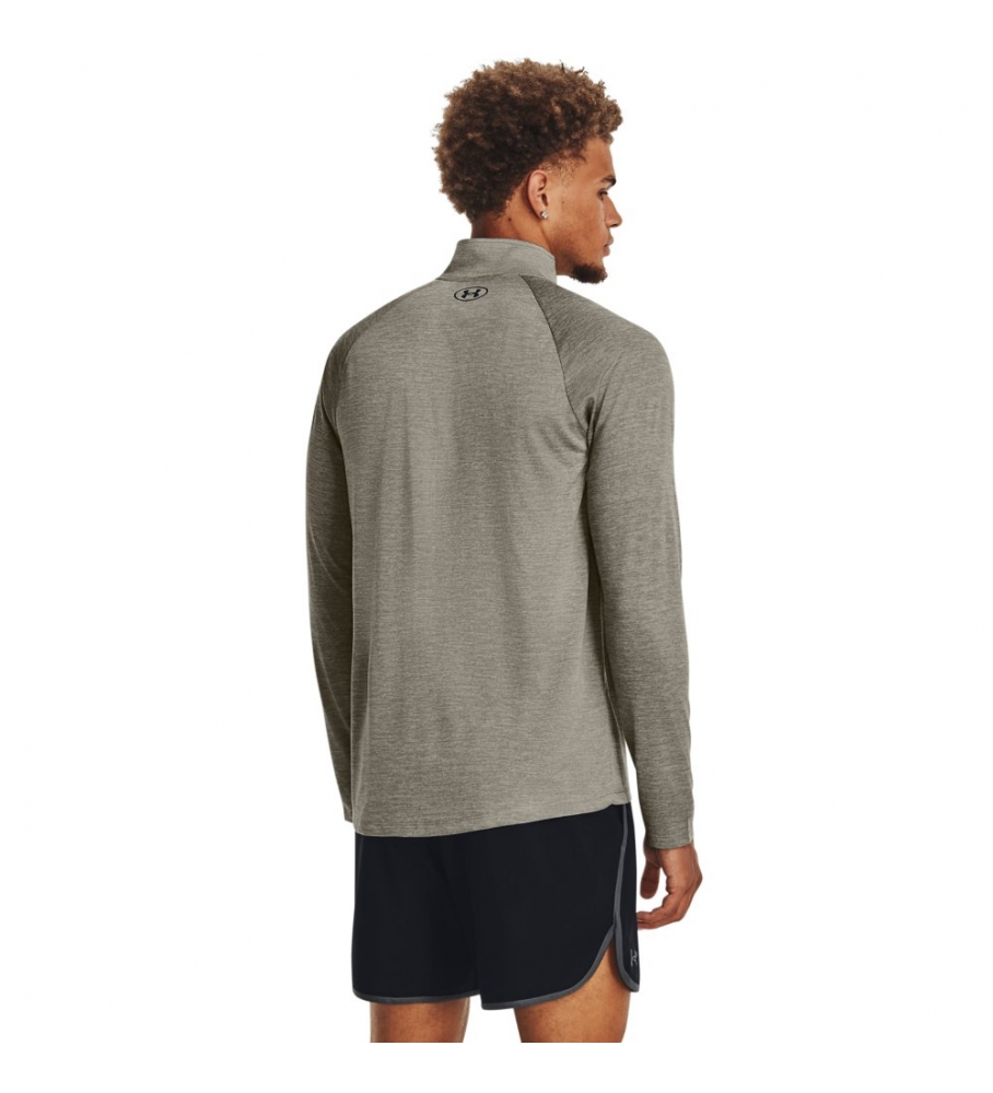 Camiseta de manga comprida Under Armour UA Tech com zíper até a metade, verde.