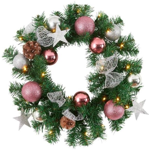 Luxe - Midi Kerstkrans - Roze - Verlicht - 40cm - Werkt op Batterijen
