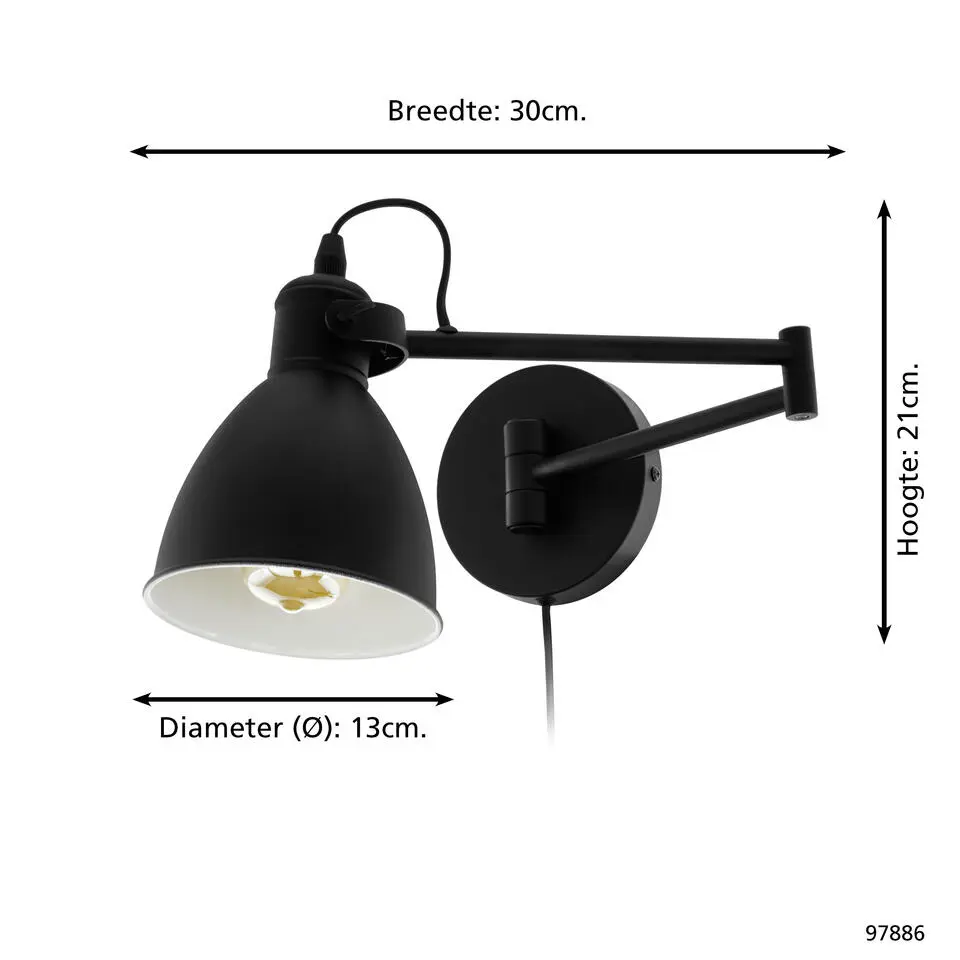 EGLOSanPeriWandlamp-E27-30cm-Zwart