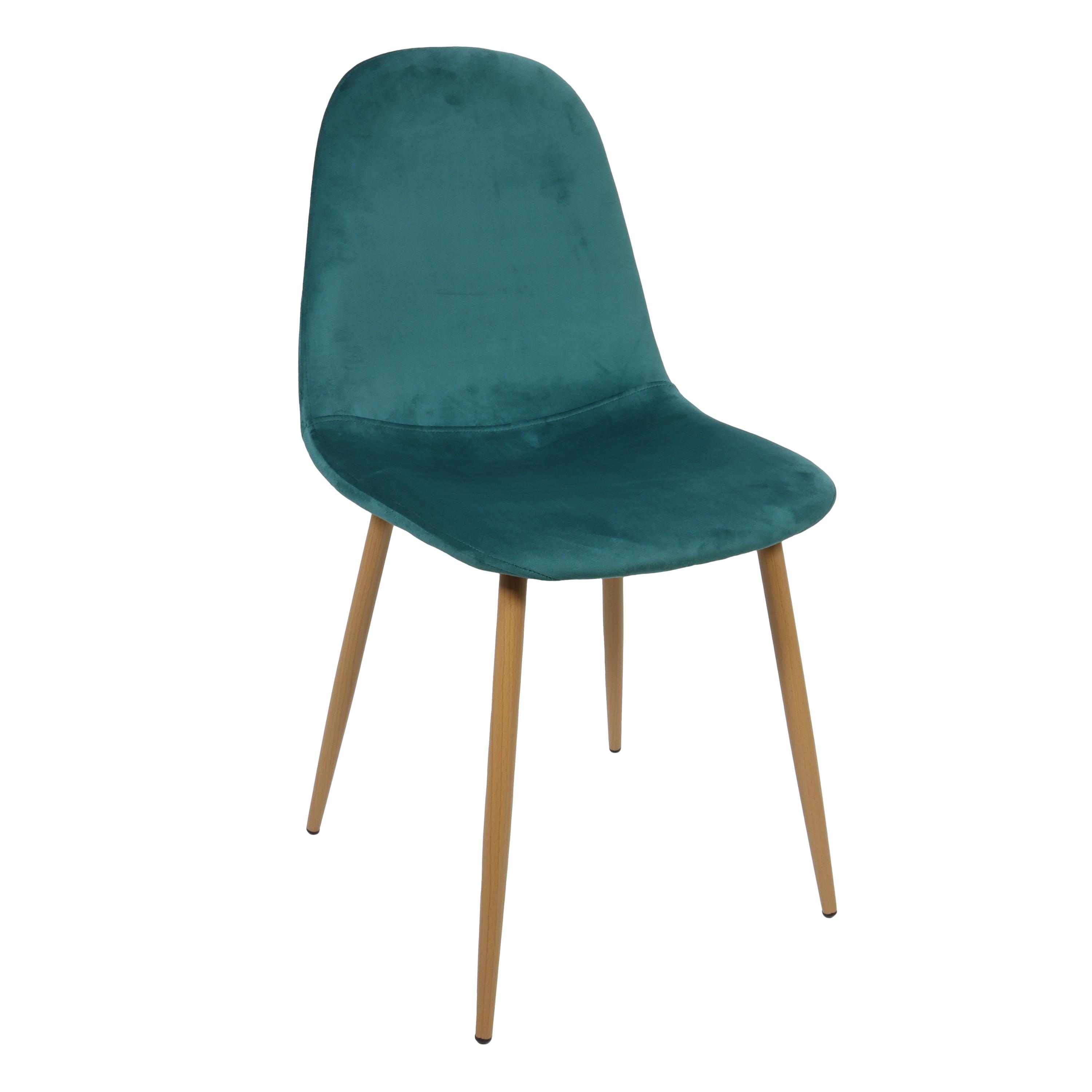 TONIA CHAISE VELOURS BLEU CANARD PIEDS BOIS