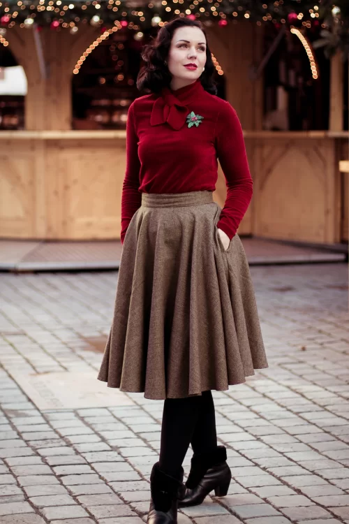 Timeless Sophie wollen geruite rok in bruin