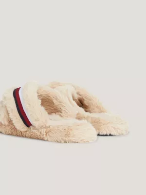 Pantufas de pele sintética com listras globais