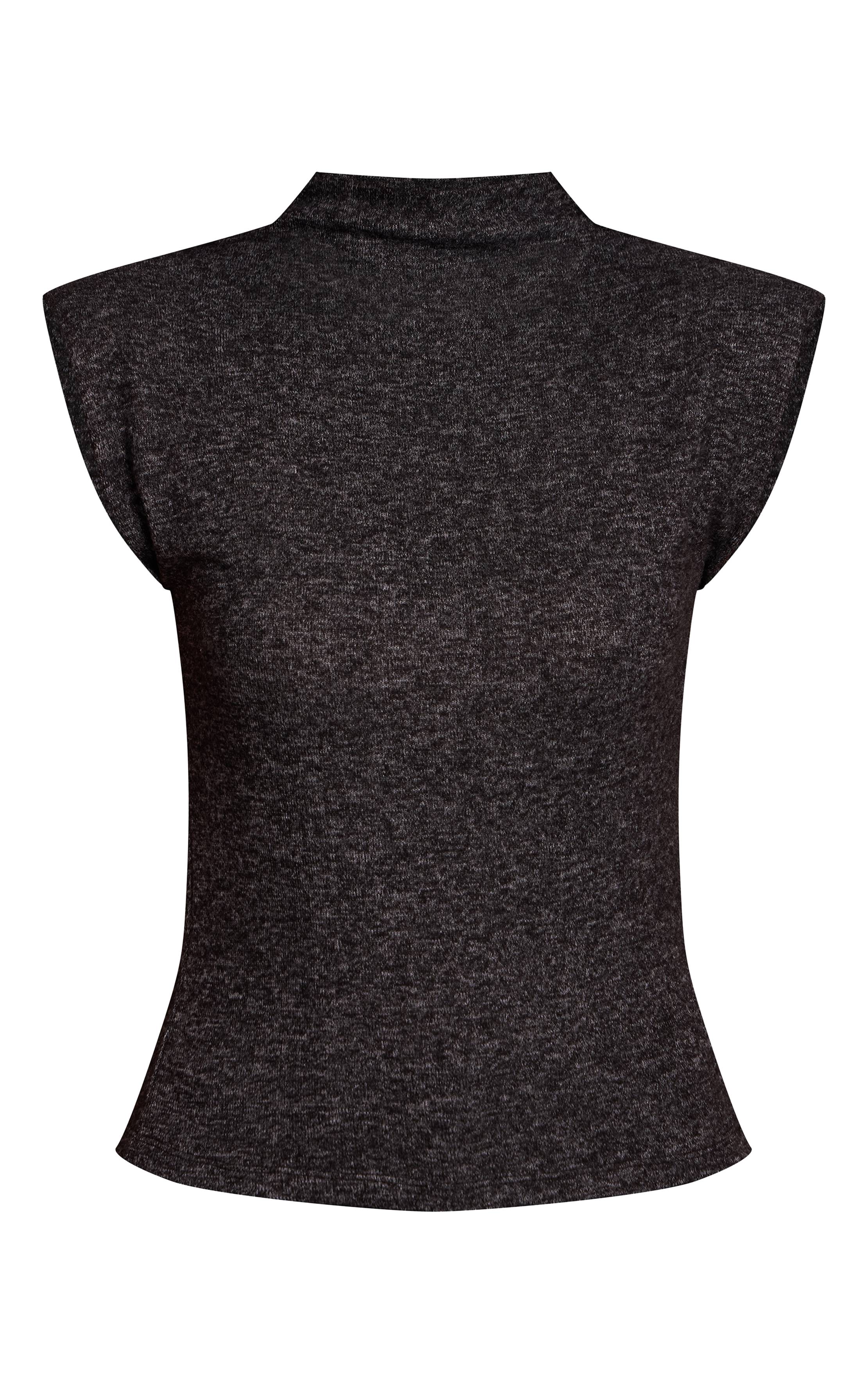 Charcoal Grey Haut Long En Maille Douce Col Montant Avec Détail D'épaules