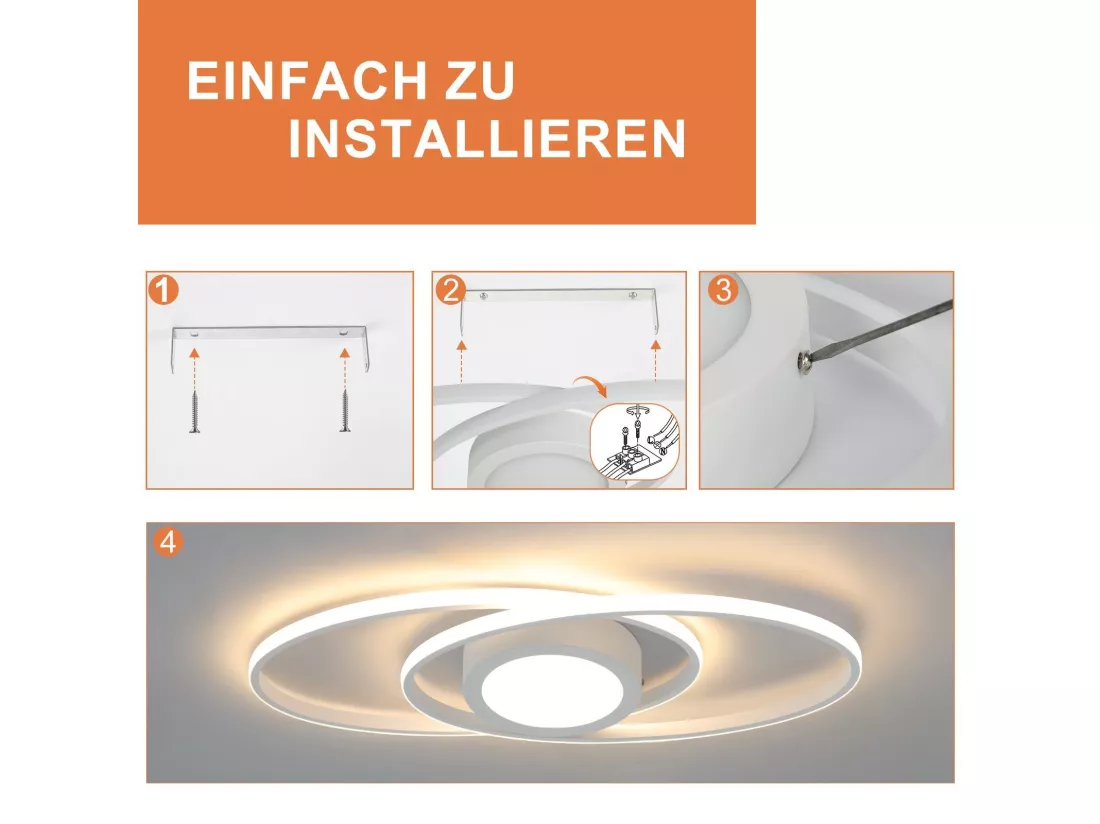 NETTLIFE Plafonnier LED Ovale 48 W Dimmable Blanc avec Télécommande 3000 K - 6500 K Moderne pour Chambre à coucher Chambre d'enfant Bureau