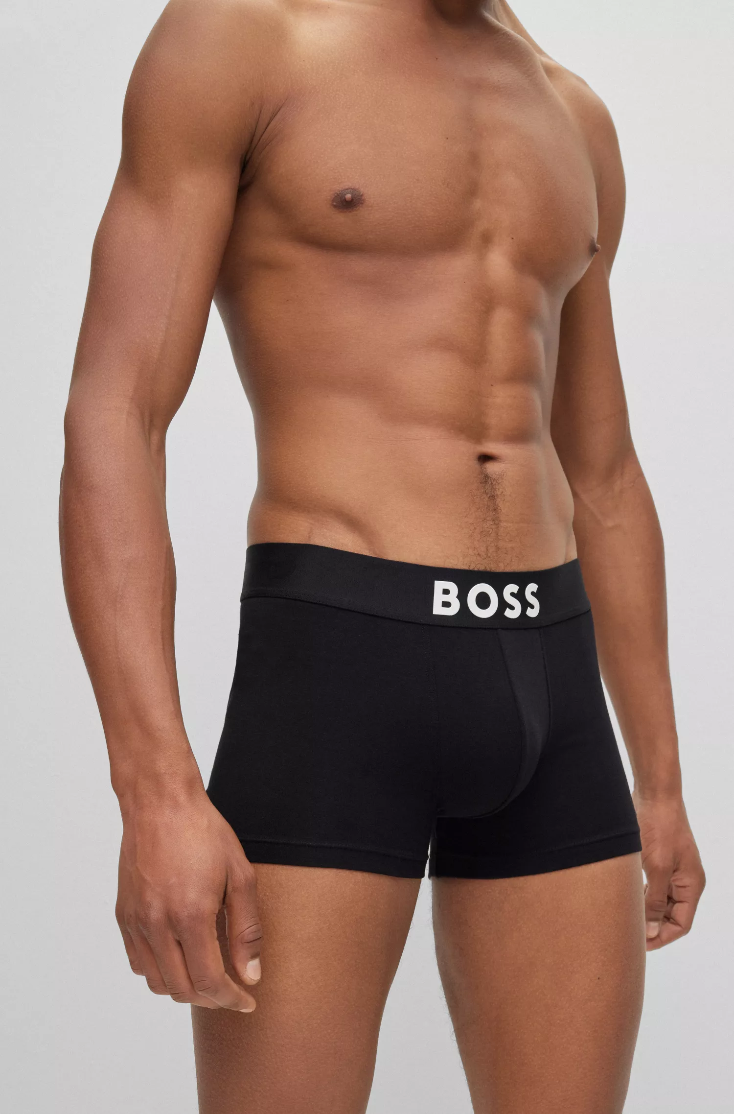 Cueca boxer BOSS preta em algodão stretch com cós com logo.