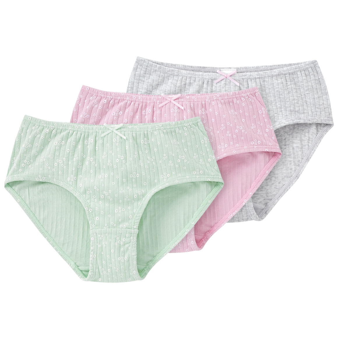 Yigga 3 Mädchen Pantys mit Blümchen-Print rosa / hellgrün / hellgrau