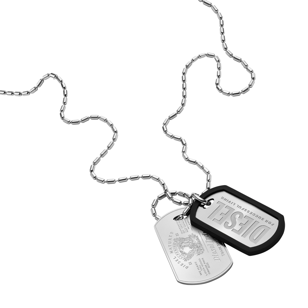 Diesel Halskette Dog-Tag Font Silbrig