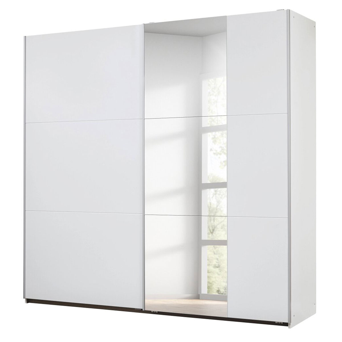 Schwebetürenschrank - alpinweiß - mit Spiegel - 218 cm breit