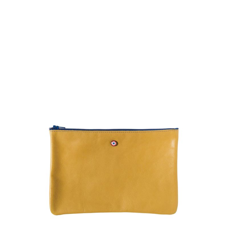 Pochette Camille en cuir UpCyclé 21 cm Soleil Jaune