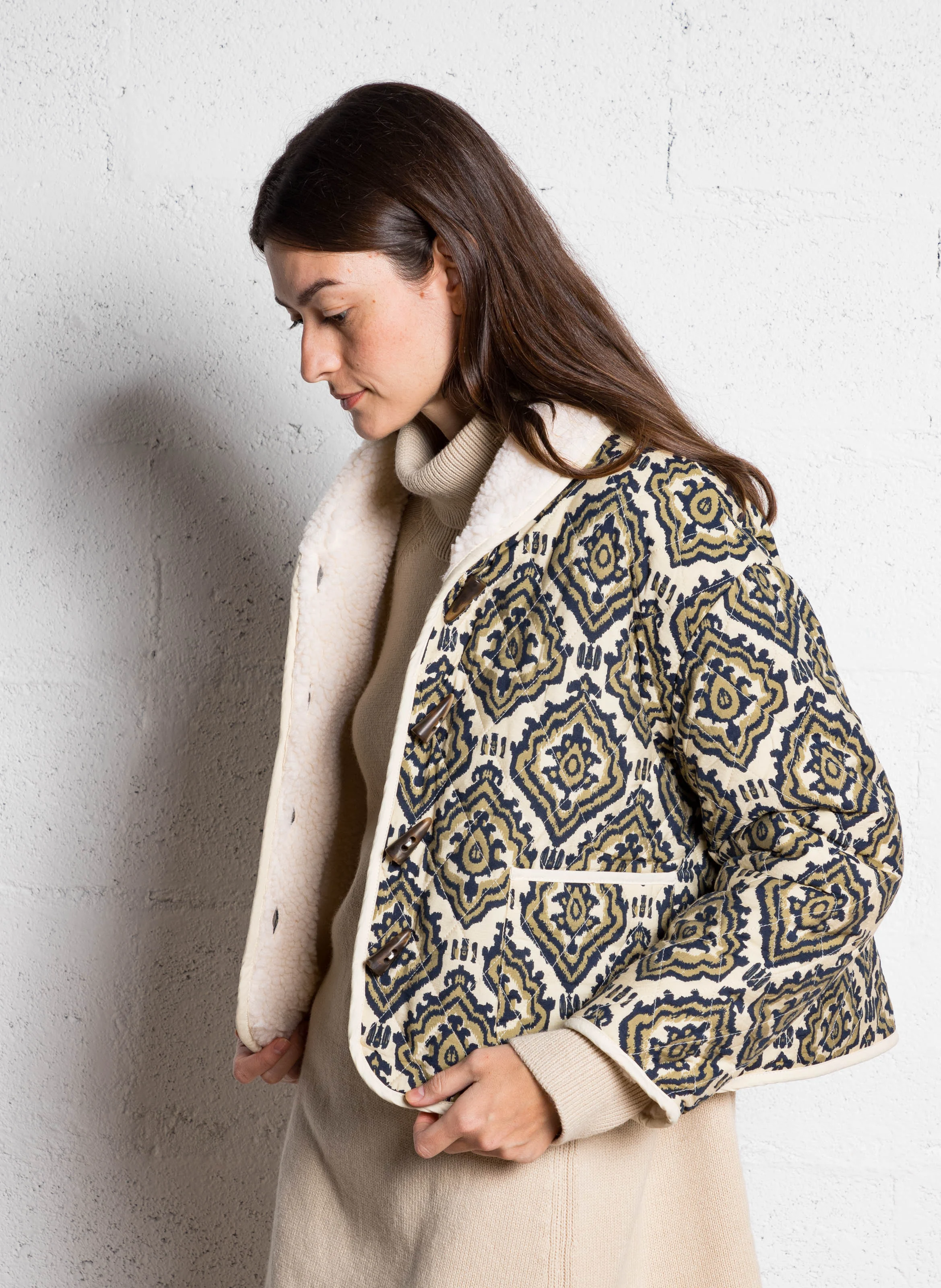 Manteau col châle droit imprimé | Multicolore