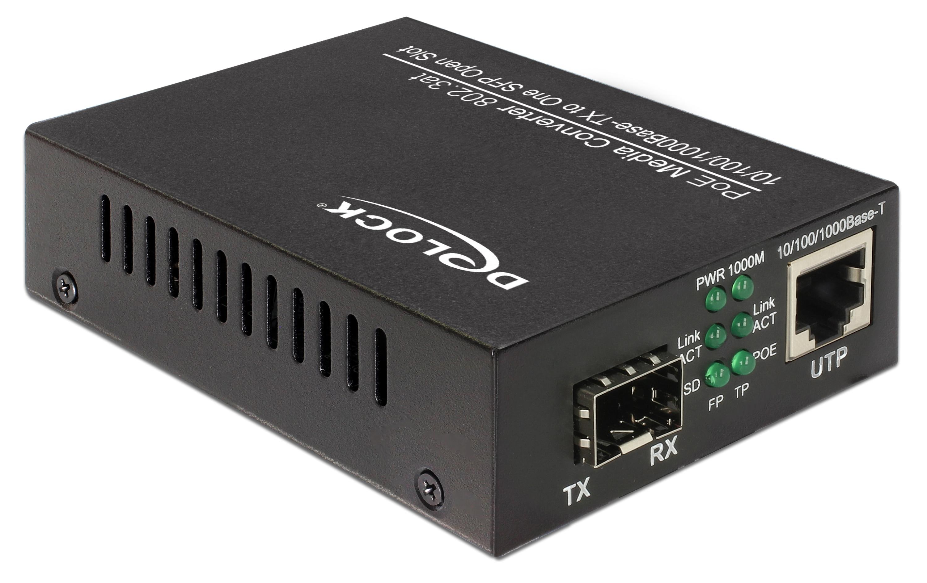 Medienkonverter SFP - RJ45 1Gbps mit PoE+Delock PoE+ Medienkonverter 10/100/1000Base-T zu SFP